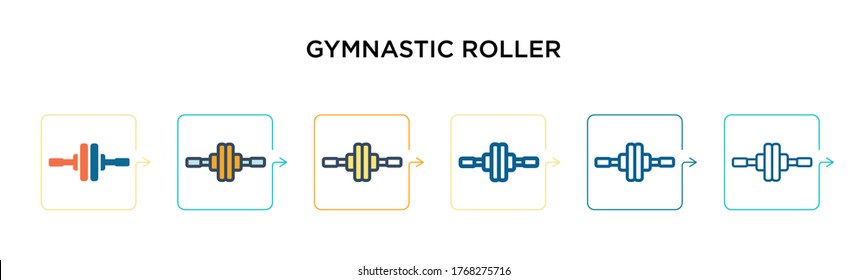 Gymnastic roller vector icon in 6 different modern styles. Black, two colored gymnastic roller icons designed in filled, outline, line and stroke style. Vector illustration can be used for web, 