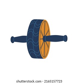Gymnastic roller wheel with handles for abdominal muscles. Home and gym gymnastic equipment. Hand drawn vector illustration isolated on white background. Flat cartoon style.