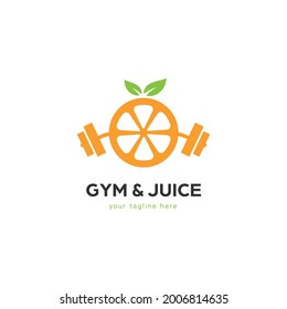 gymnastic strong gym juice logo with fresh fruit weight lifting barbell