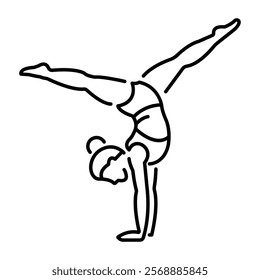 Gymnastic woman doing cartwheel spin icon in linear style 