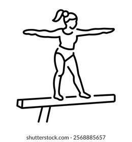 A gymnastic woman walking on balance beam, icon in line style 