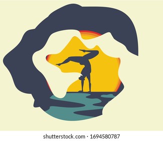 gymnastics activities colorful illustration health and fitness. Girl gymnast in gymnastic. Silhouettes, Exercises, Fitness, Healthcare, Medical, Icon, Symbol. Vector illustration.