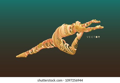 Gymnastics activities for icon health and fitness community. 3d vector Illustration. Wire connection to virtual reality. 
