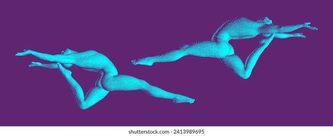 Gymnastics activities for icon health and fitness community. Design for sport. Stipple effect. Cover design template. 3D illustration for brochure, poster, presentation, flyer or banner.