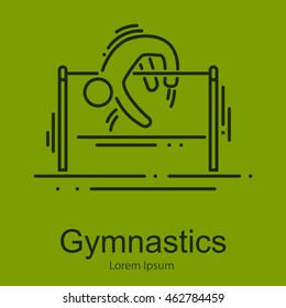 Gymnastics athlete at horizontal bar doing exercise, sport competition vector illustration