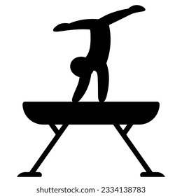 Gymnastics. The athlete performs an exercise on the balance beam. Silhouette. Vector illustration. Isolated background. Idea for web design.