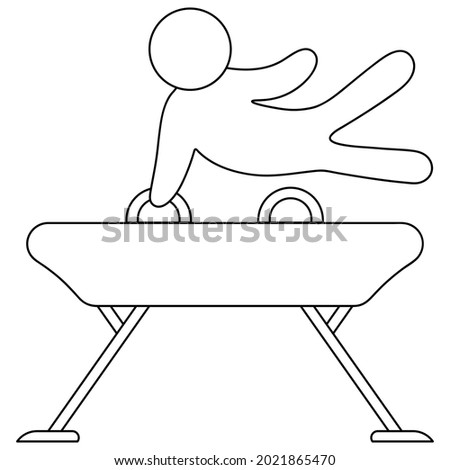 Gymnastics. The athlete performs swing movements with his legs on a gymnastic horse. Sketch. Vector icon. Isolated white background. Coloring book for children. Doodle style. Idea for web design.