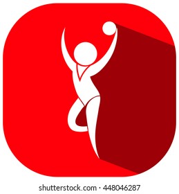 Gymnastics with ball icon on red background illustration