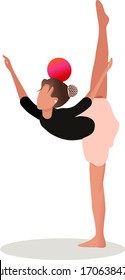 Gymnastics with the ball. A popular sport in physical education. Graphic drawing. The girl does acrobatic exercises. Close-up.