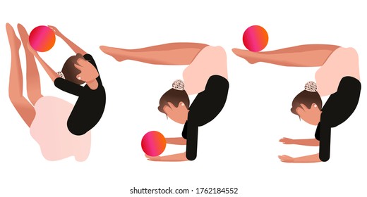 Gymnastics With The Ball. A Popular Sport In Physical Education. Graphic Drawing. The Girl Does Acrobatic Exercises. Close-up.