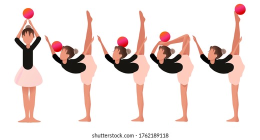Gymnastics with the ball. A popular sport in physical education.The girl does acrobatic exercises. Close-up.