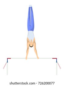 Gymnastics with bars. Athletes in uniform on white background.