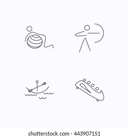 Gymnastics, boating and archery icons. Bobsled linear sign. Flat linear icons on white background. Vector