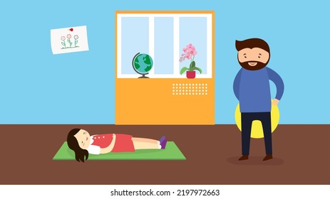 Clases de gimnasia en el jardín de infancia, ilustración