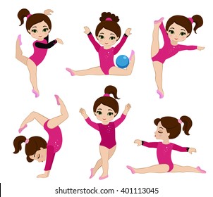 Gymnastics cute girls set. Vector illustration.