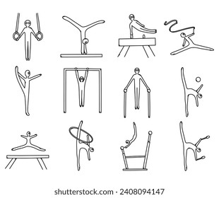 Gymnastics Doodle vector icon set. Drawing sketch illustration hand drawn line.