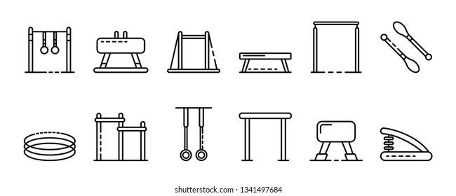 Gymnastics equipment icons set. Outline set of gymnastics equipment vector icons for web design isolated on white background