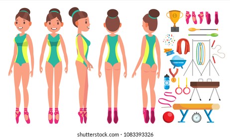 Gymnastics Female Vector. Beauty Performance. Sport. Choreography. Isolated Flat Cartoon Character Illustration