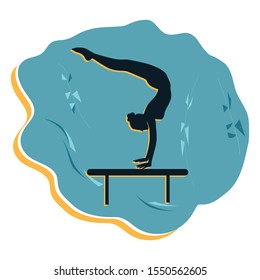 Gymnastics - girl makes a jump on a log - vector. Active lifestyle