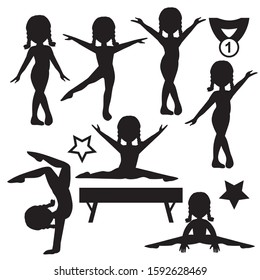 Gymnastics girl silhouette vector cartoon illustration 