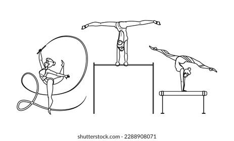 gymnastics girl vector. sport exercise, female young, athlete active, gym body, beauty fitness gymnastics girl character. people Illustration