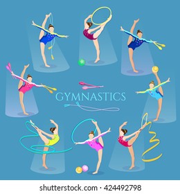 Gymnastics girls collection athletes gymnastics sports vector illustration 