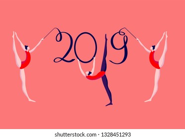 Gymnastics girls vector illustration. 2019 year