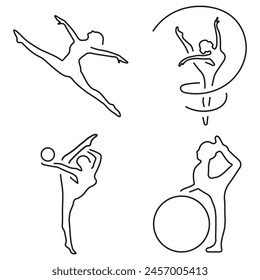gymnastics group of black icons on a white background. Vector illustration.