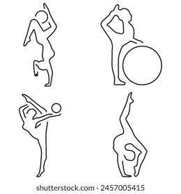 gymnastics group of black icons on a white background. Vector illustration.