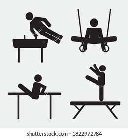 Gymnastics Icon Black Symbol Set Vector Illustration.