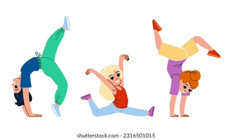 gymnastics kid vector. sport exercise, gym girl, active boy, training yoga, young healthy gymnastics kid character. people flat cartoon illustration