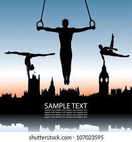 Gymnastics and London skyline - vector illustration