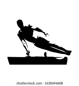 Gymnastics, male gymnast performs flairs on pommel horse. Isolated vector silhouette. Ink drawing