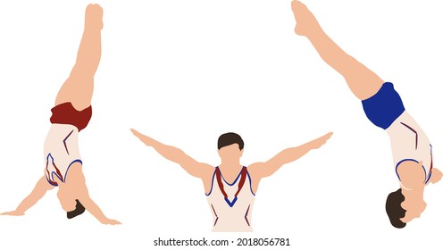 gymnastics mens colored silhouettes. good quality vector graphics. jumping, choreography. blue and red