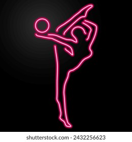gymnastics neon sign, modern glowing banner design, colorful modern design trend on black background. Vector illustration.