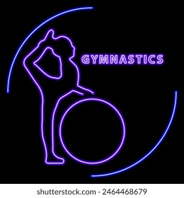 gymnastics neon sign, modern glowing banner design, colorful modern design trend on black background. Vector illustration.