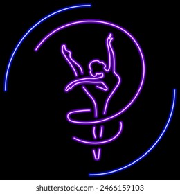 gymnastics neon sign, modern glowing banner design, colorful modern design trend on black background. Vector illustration.