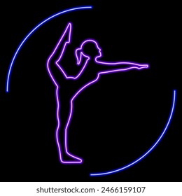 gymnastics neon sign, modern glowing banner design, colorful modern design trend on black background. Vector illustration.