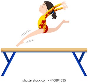 Gymnastics On Balance Beam Illustration