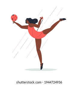 Gymnastics on. Music, rhythmic gymnastics (rhythmic sportive gymnastic) The movement of the music. vector illustration flat design