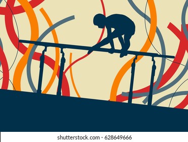 Gymnastics parallel bars exercise vector abstract background with curved lines