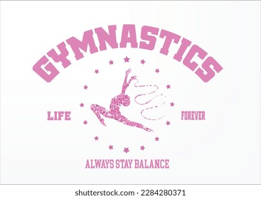 gymnastics pink glitter active sport vector design with stars sweatshirt t shirt etc