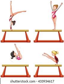 Gymnastics players on balance beam illustration