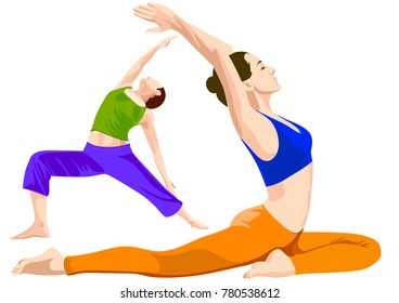 Gymnastics poses illustration. Two variations, colorful figures