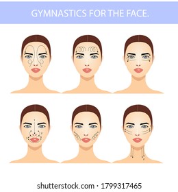 gymnastics scheme for the face, vector illustration, woman face.