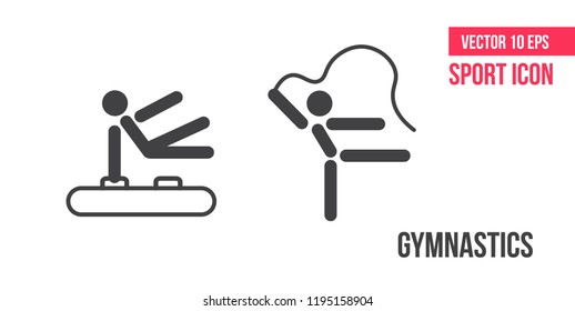 Gymnastics sign icon, logo. Set of sport vector line icons, logo. Fitness, Aerobic and workout exercise in gym