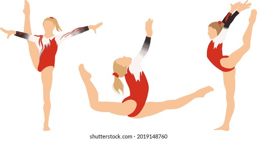 gymnastics silhouettes colored. good quality vector graphics. jumping, choreography. Red