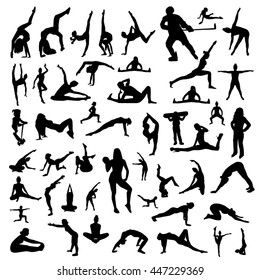 20 Various Pilates Postures Positions Silhouette Stock Vector (Royalty ...