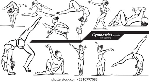 Gymnastics sports profession work doodle design drawing vector illustration