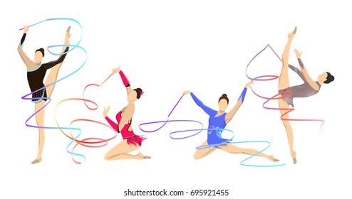 Gymnastics with tape. Women in outfit with tape.